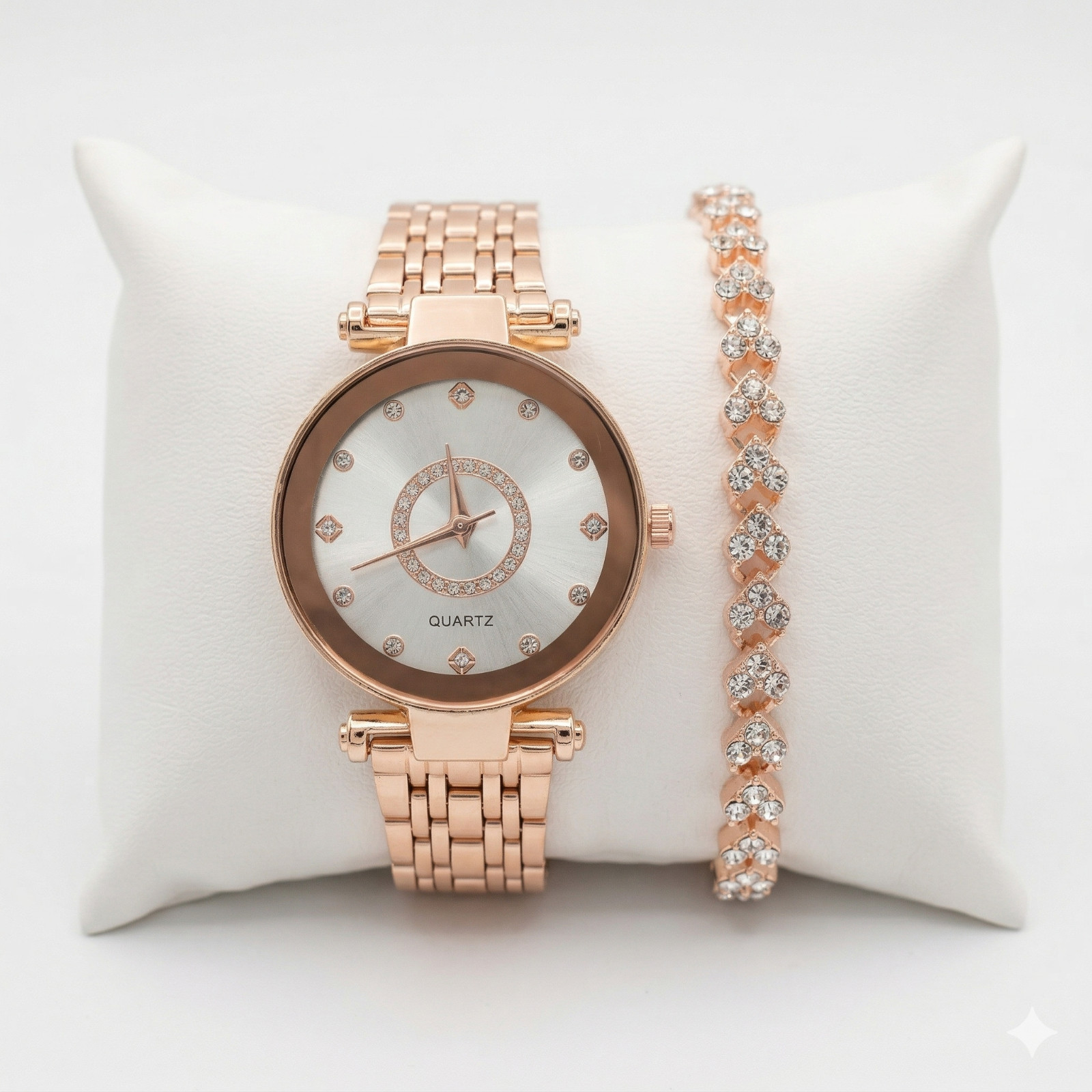 Women’s Rose Gold Watch & Heart Bracelet Set Luxury 2pcs Jewelry Gift [US STOCK]