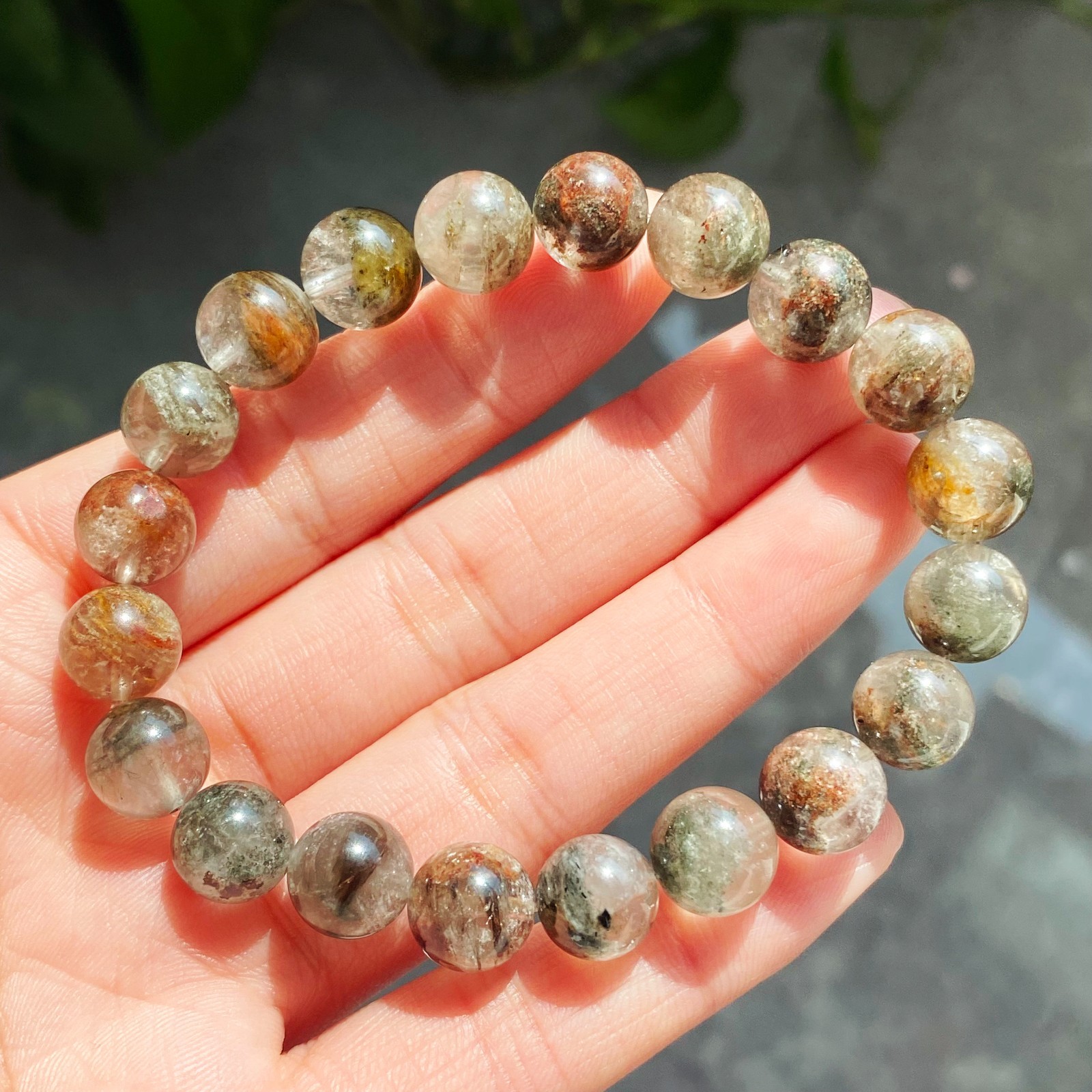 9mm Natural Color Phantom Ghost Quartz Stretch Crystal Beads Bracelet 2359