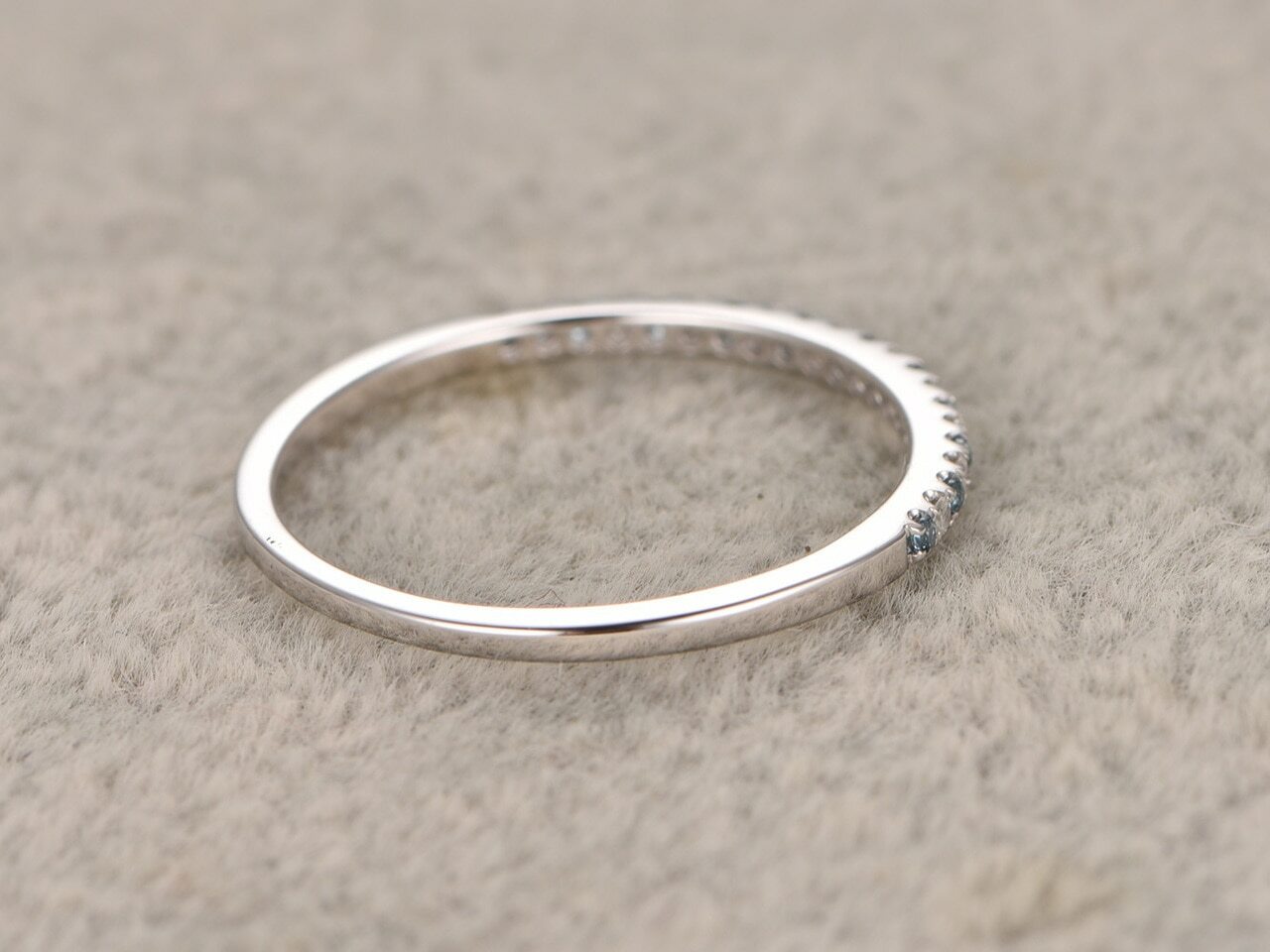 0.7ct Lab-Created Blue Aquamarine Wedding Band Half Eternity White Gold Plated