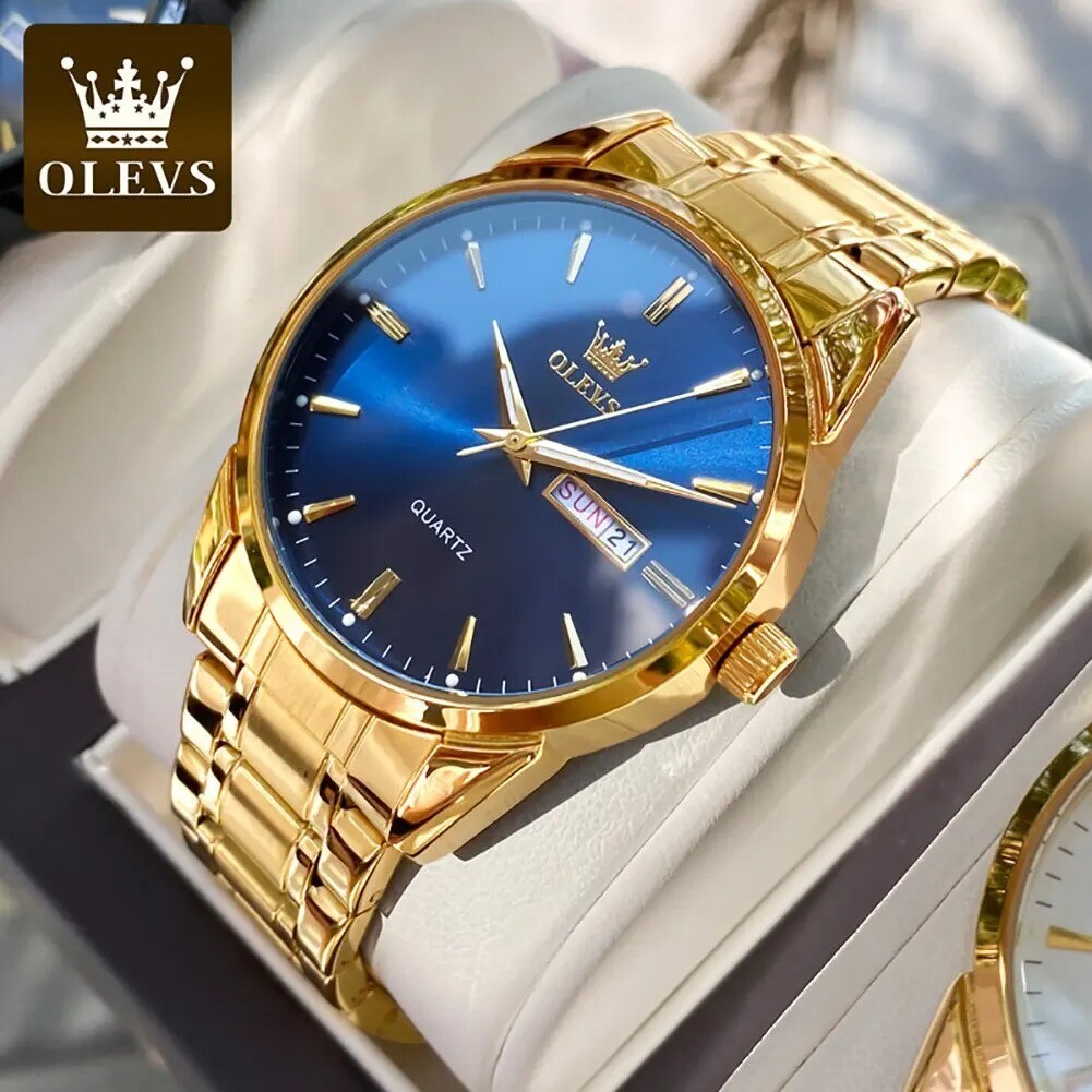 OLEVS Gold Watches for Men Watches Men Stainless Steel Mens Watches Day and Date