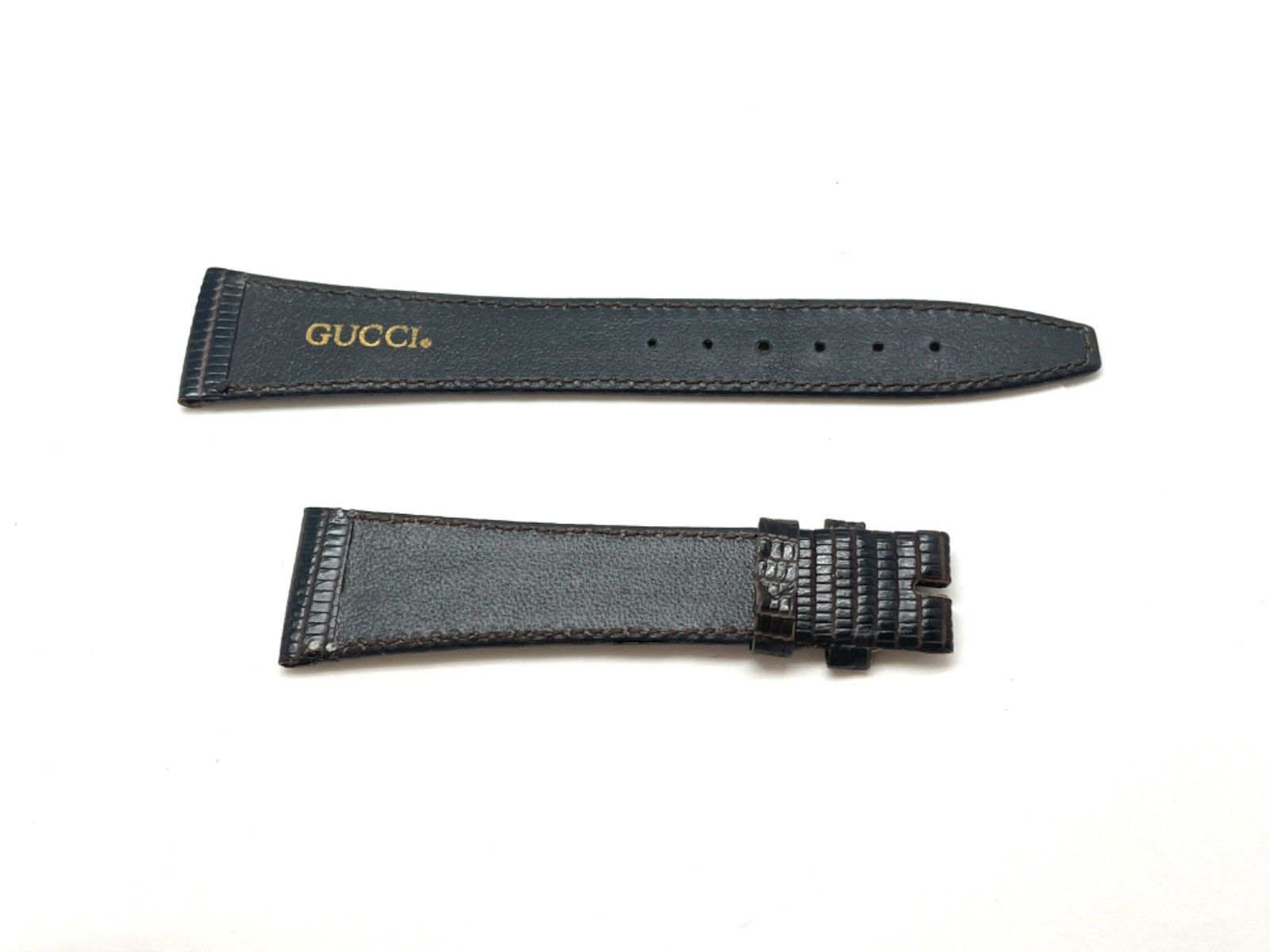 GUCCI Dark brown Lizard Leather 2 pc Watch Band 19mm x 14mm NEW