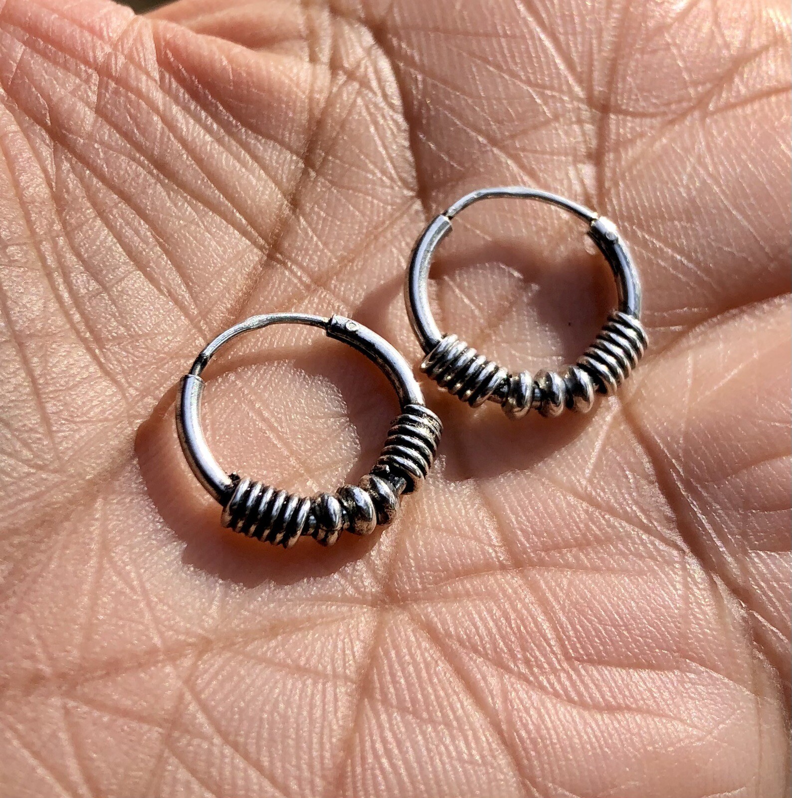 925 Sterling Silver Handmade Small Hoop Tribal Earrings, Huggies 15 mm, 2 gm