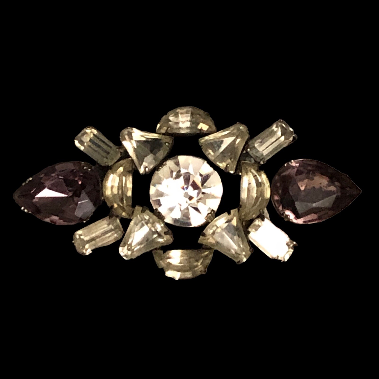 Irving Marks Novelty NYC Art Deco Purple Clear Rhinestone Crystal Brooch