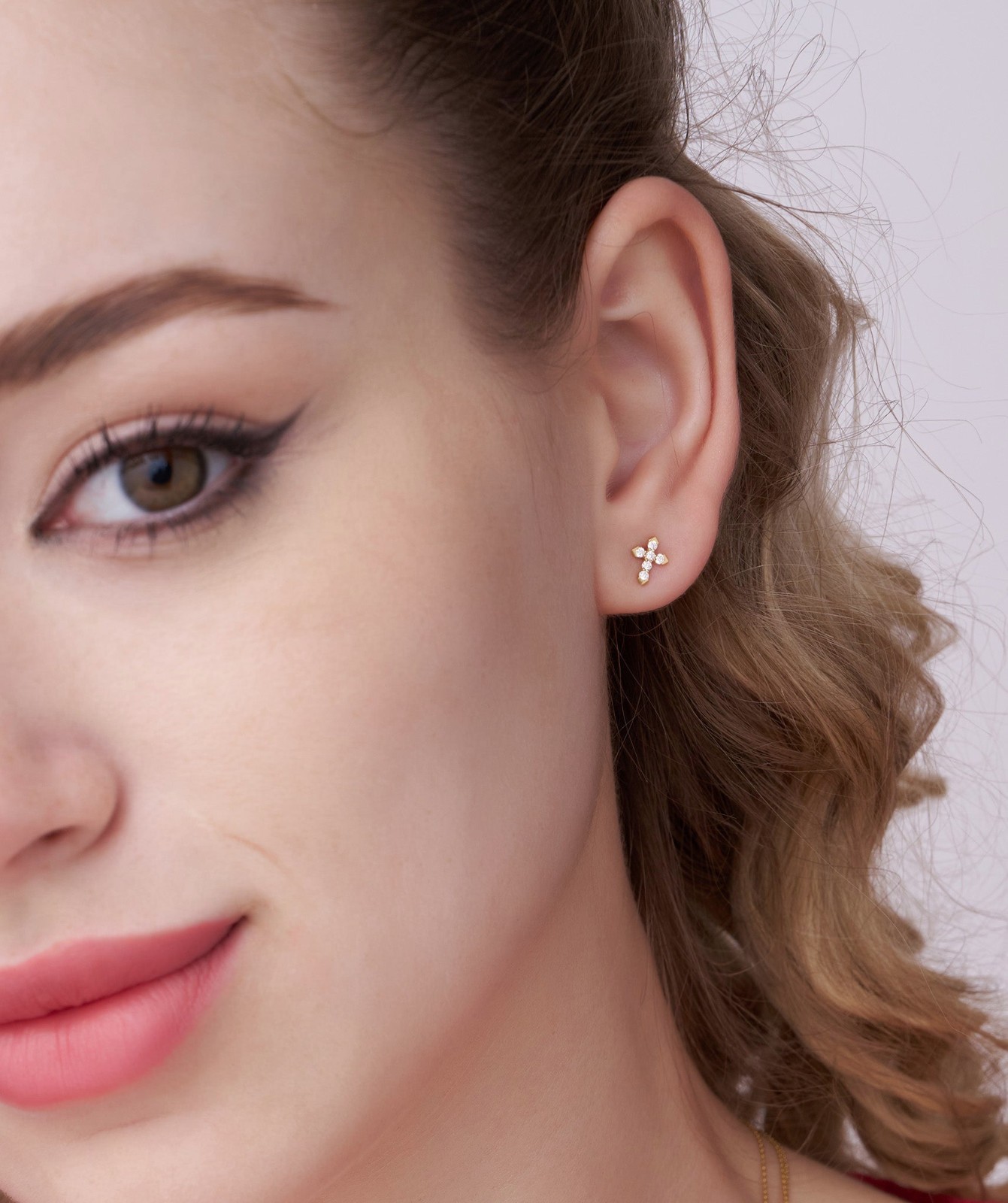 0.17 Ct Round Lab Grown Diamond 14K Gold Six Diamond Cross Stud Earrings For Her