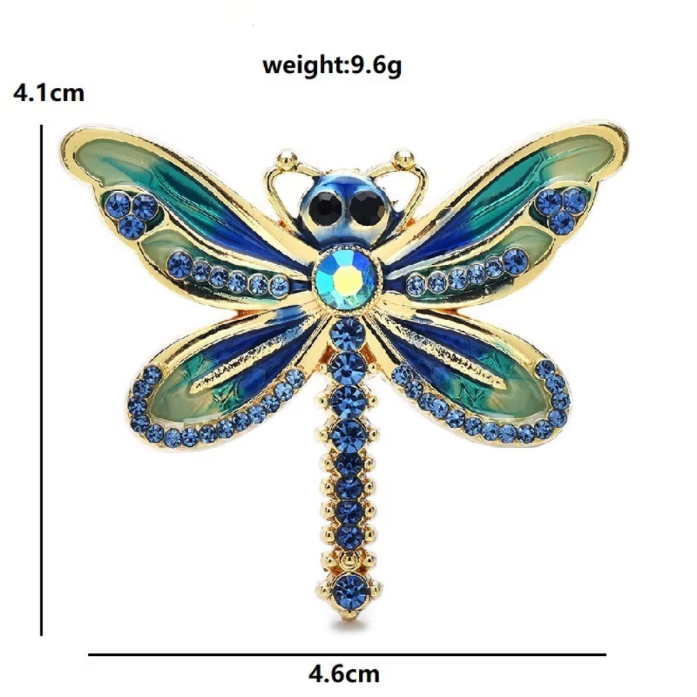 Blue Crystal Dragonfly Brooch Vintage Style Gold Insect Pin Summer Jewelry Gift