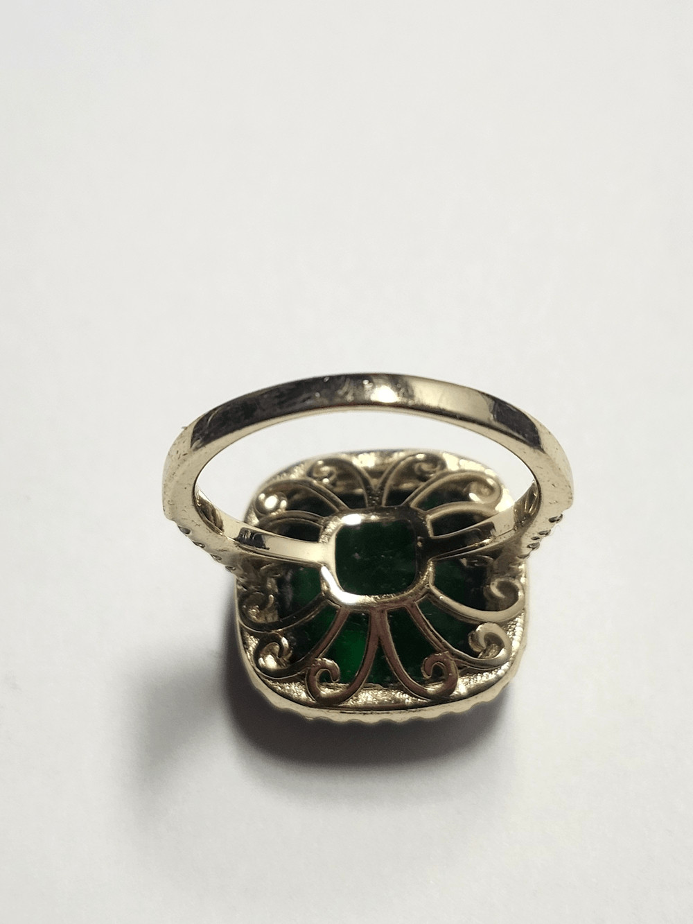 Fuzion Creations Gold Over Sterling Silver Cushion Green Halo Ring w/ Pave Band