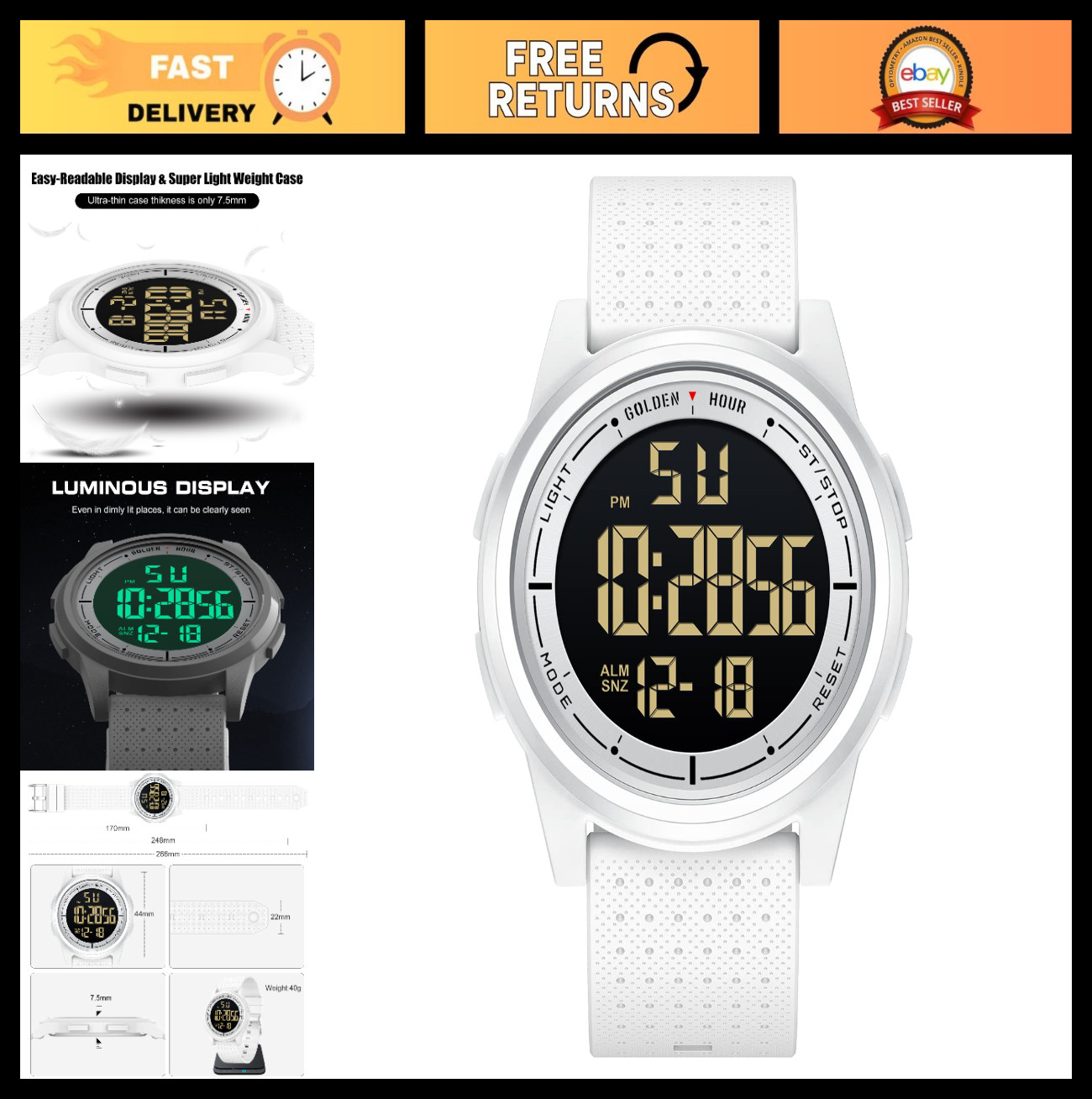 Ultra-Thin Minimalist Waterproof Digital Sports Watch for Men & Women – Rubber S