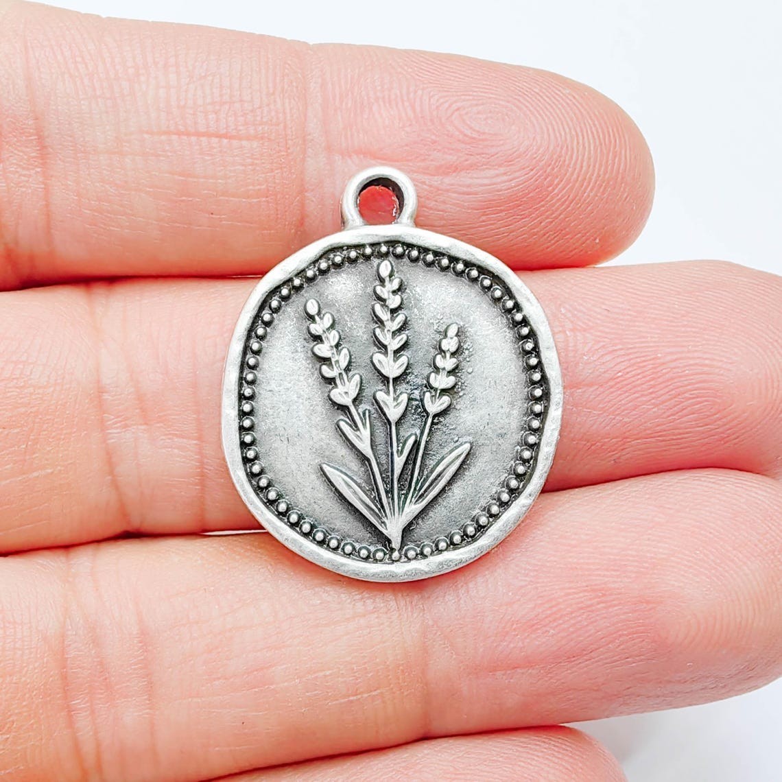 Lavender Charms, Plant Pendant Earring Charms Antique Silver 28x24mm G37767