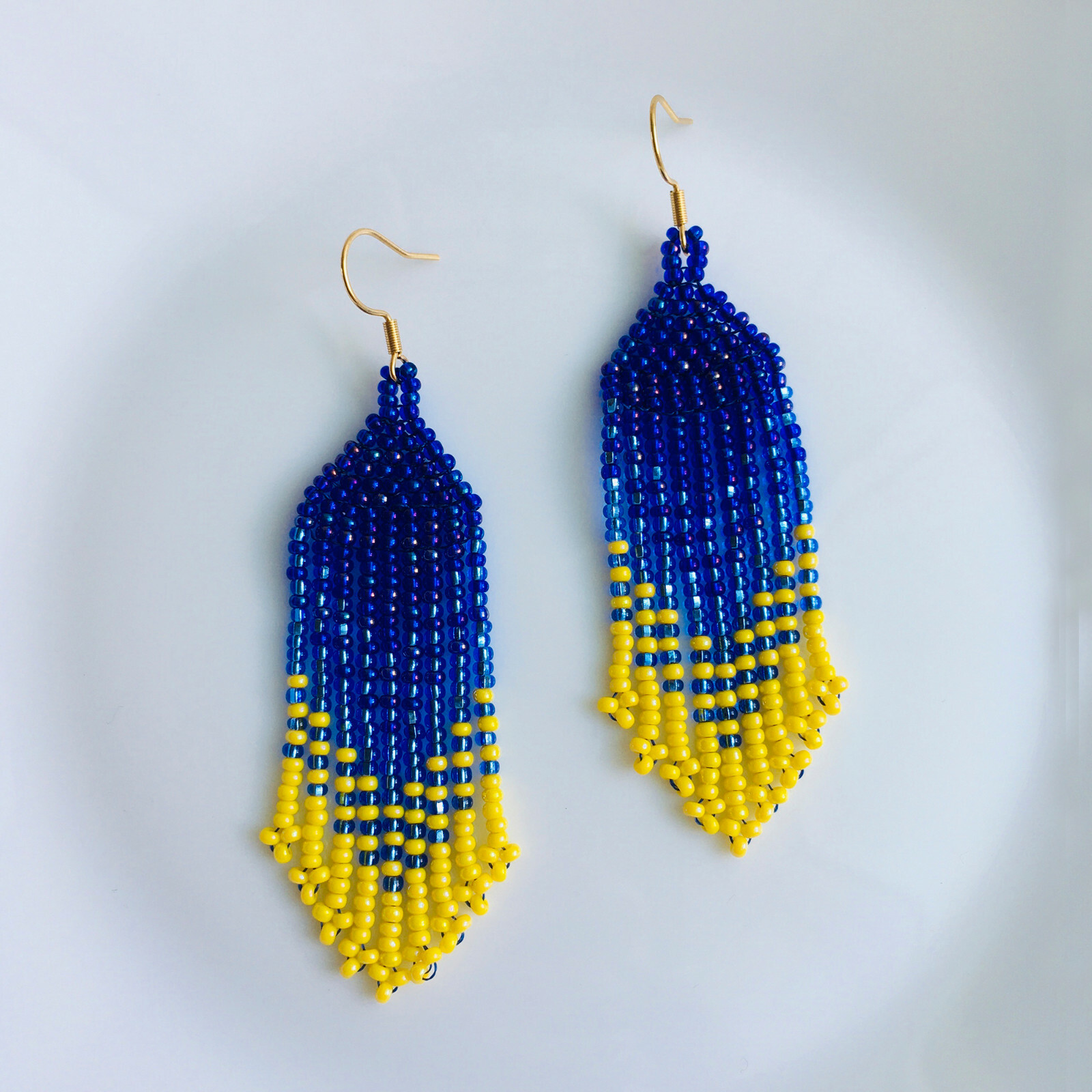 Ukraine beaded earrings, Gradient earrings, Ukrainian flag seed bead earrings