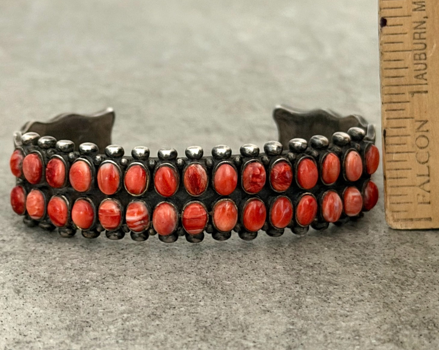 Native American Navajo Orange Red Spiny Oyster Sterling Bracelet 50g 7.25 in