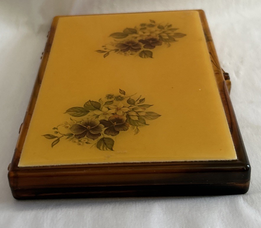 Vintage Faux Tortoise Shell Plastic Slim Travel Compact Jewelry Vanity Case 6”