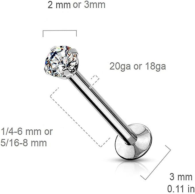 Push In Labret Monroe Stud Threadless Flat Back Stud Earring Lip Labret Piercing