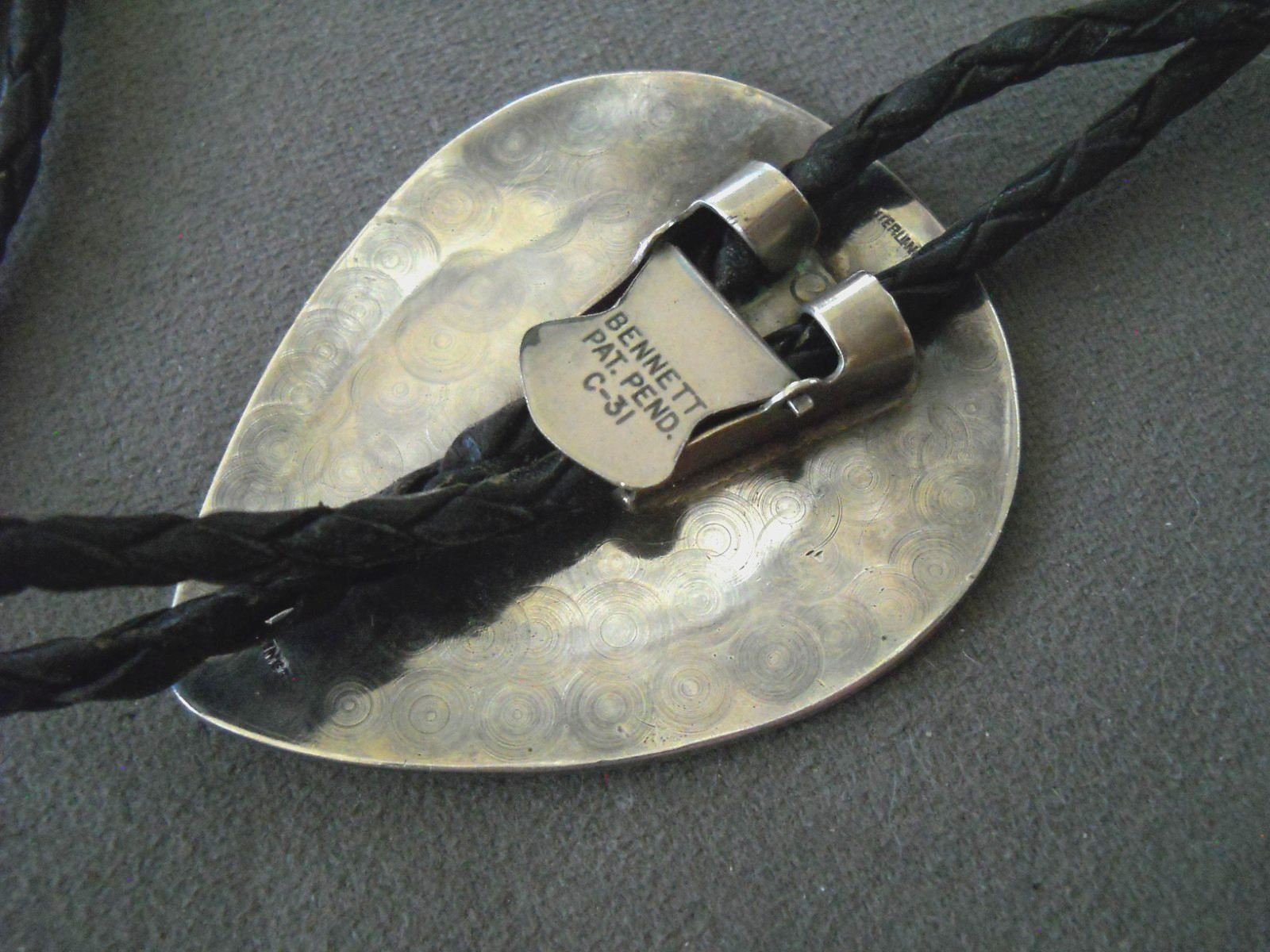 Old Southwestern Native American Sterling Tribal Motif Bolo Tie 2.5″ / Hopi tips