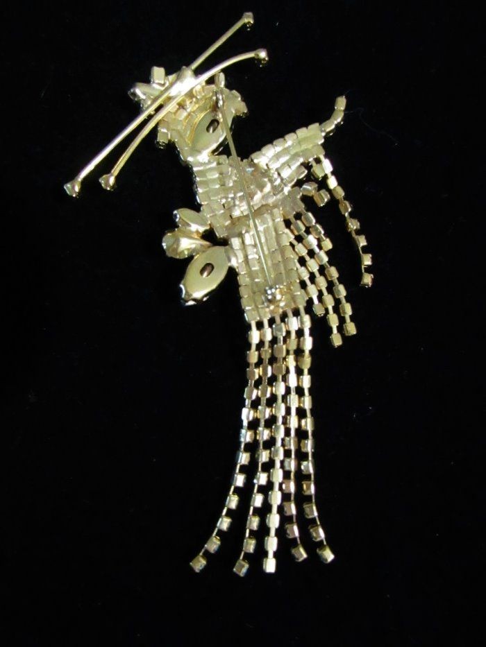 BEAUTIFUL GEISHA Asian Woman Kimono Fringe Colorful Rhinestone Brooch Pin
