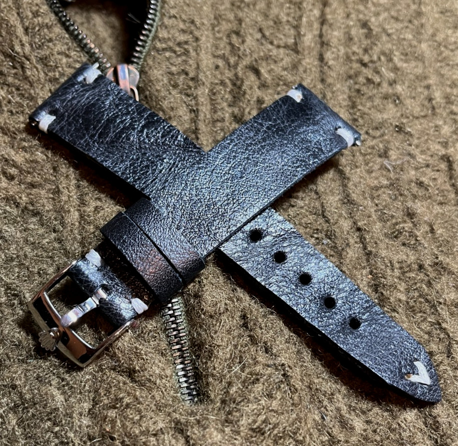 Silver Buckle To Fit Rolex,Swiss Made with H/M Italian Leather/Suede Watch Strap