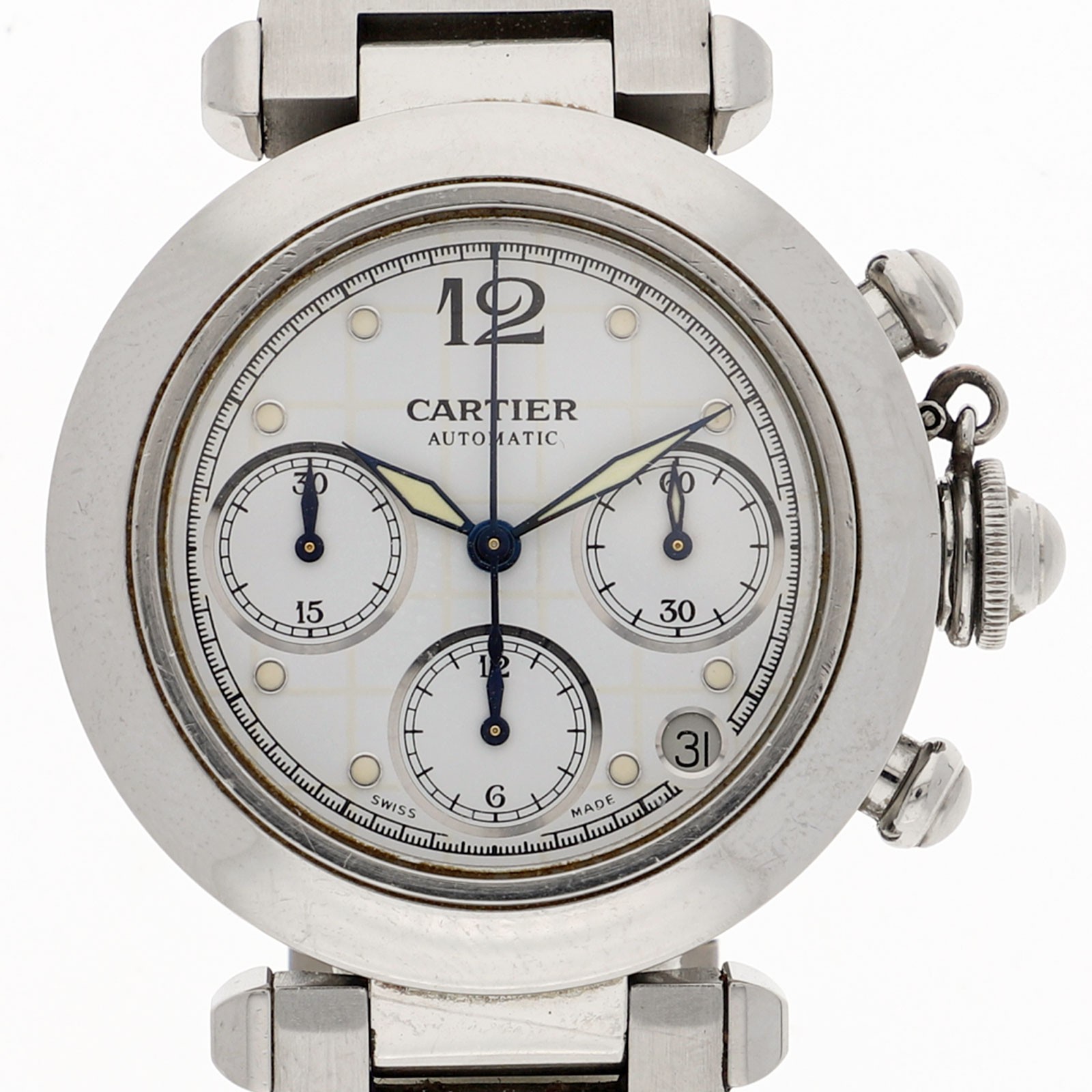 CARTIER W31039M7 Pasha C Chrono white Dial Automatic Stainless Steel Men’s