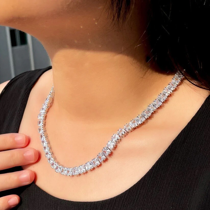 20 Ct Princess Cut Lab Created Diamond Women’s Tennis Necklace Solid 925 Silver