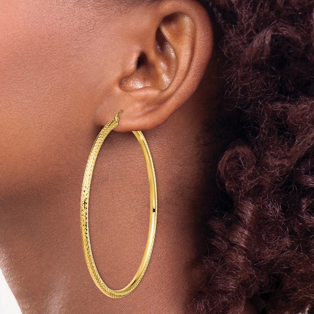 10k Yellow Gold 3mm Hoop Earrings for Women 4.77g L-71.8mm, W-70mm