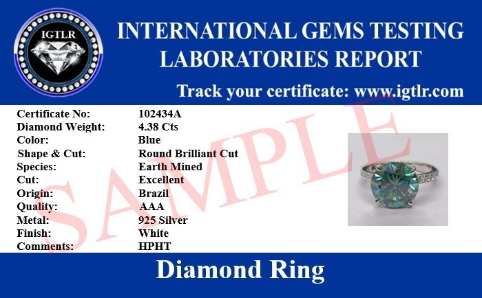 Certified Round Cut Blue Diamond Solitaire Ring in 925 Silver 6.20 Ct, Treated