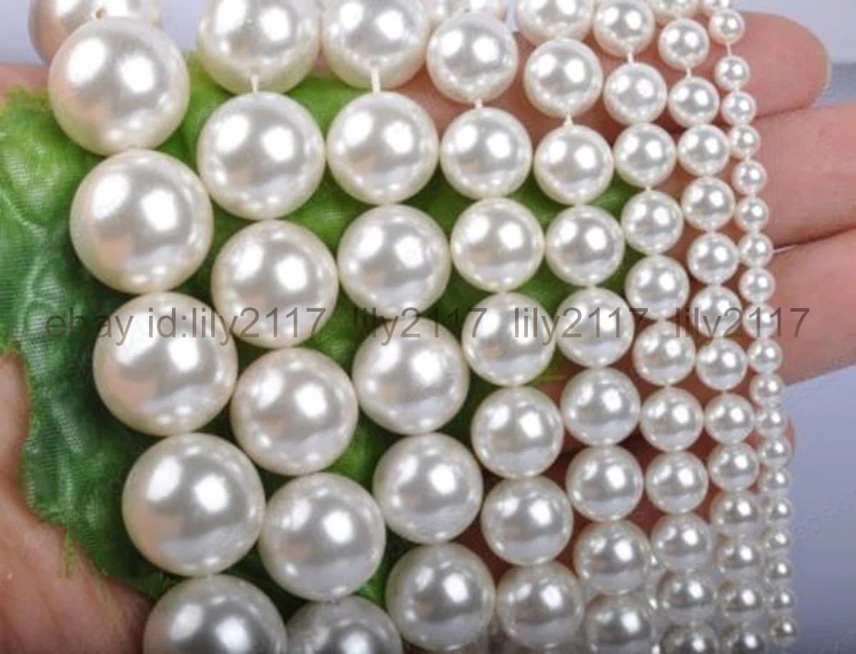 South Sea White Mother Shell Pearl Round Loose Beads 4mm 6mm 8mm 10mm 12mm 15″