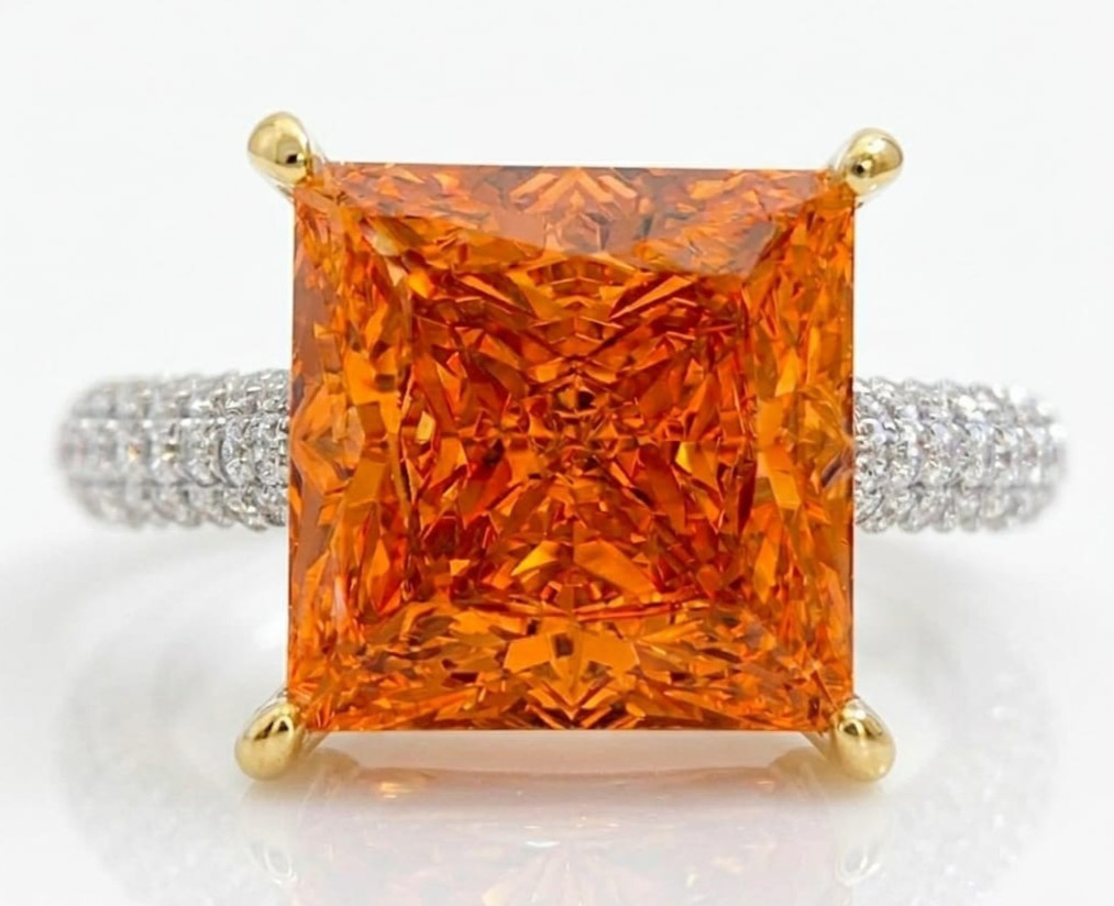 RARE 6.40 Ct Certified Princess Cut Orange Natural Diamond Engagement Ring