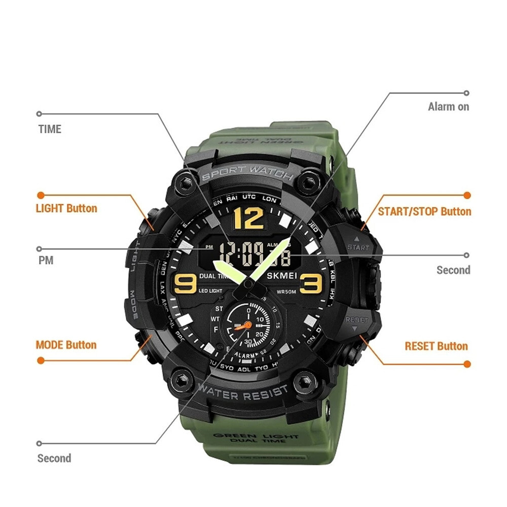 SKMEI Men Digital Quartz Watch Fashion Chronograph Military Sport LED Wristwatch