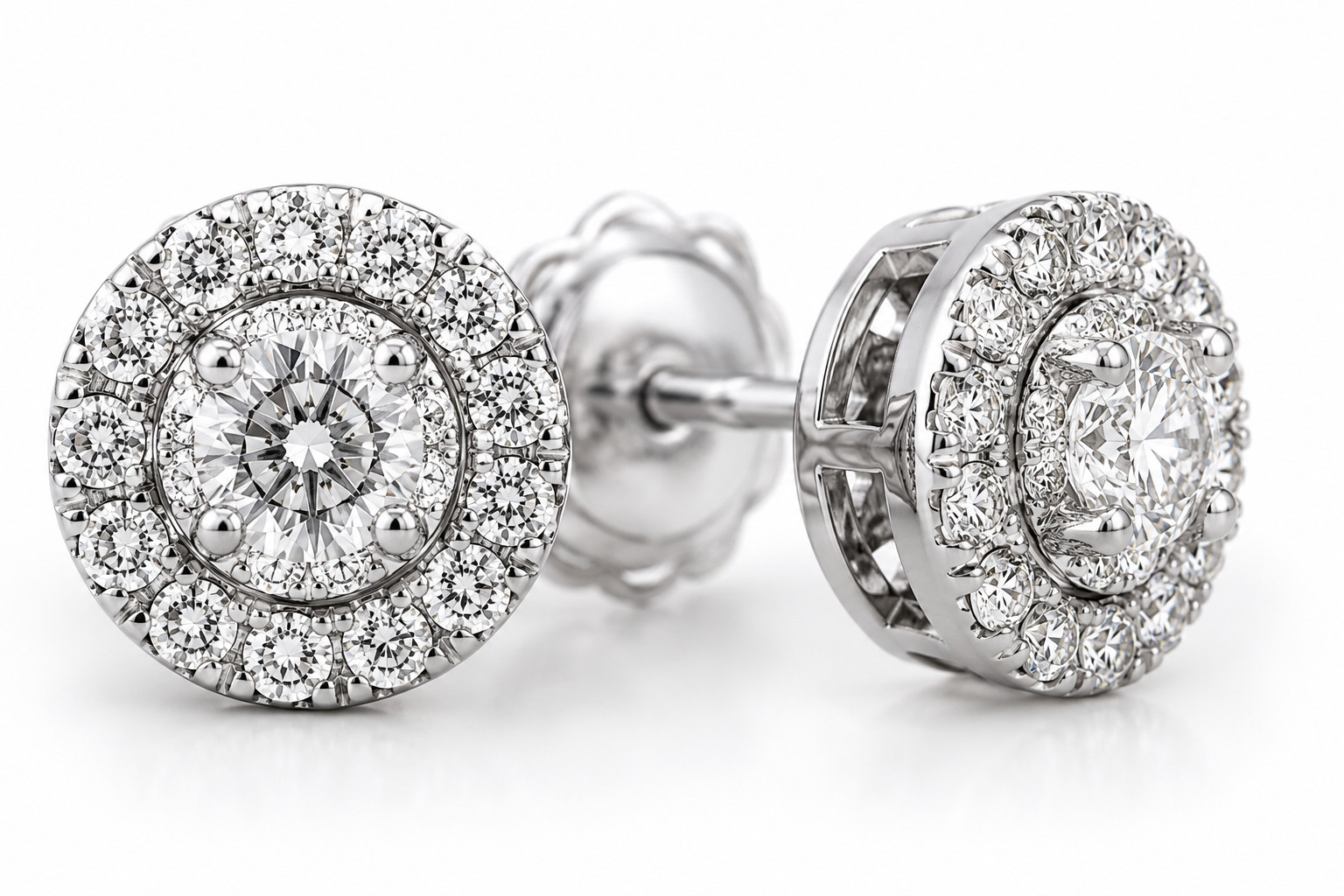 Lab Grown Diamond Cluster Stud Earrings 0.59 CT 14K White Gold EFG VS2