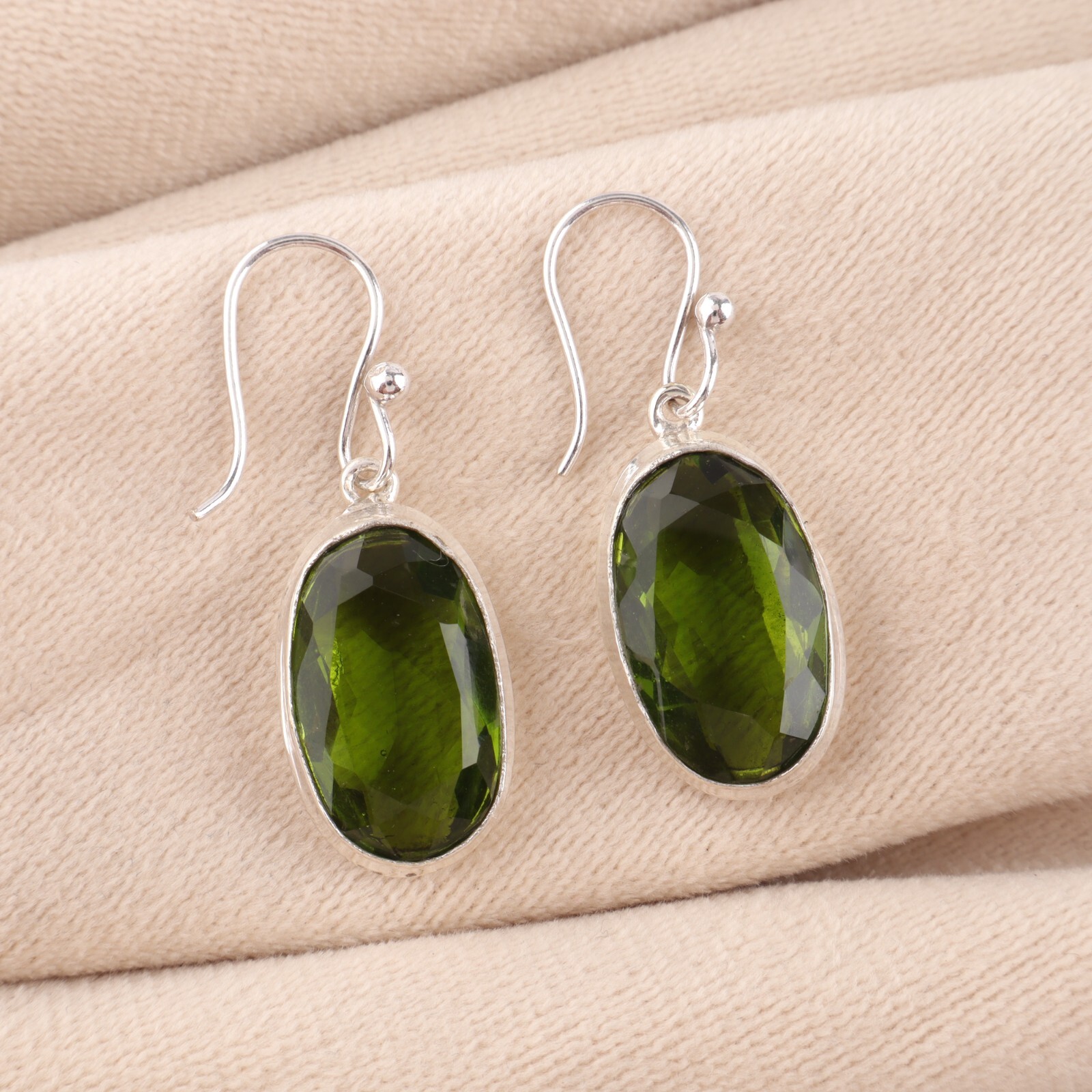 Peridot Gemstone Drop/Dangle Green Earrings 925 Sterling Silver Indian Jewelry