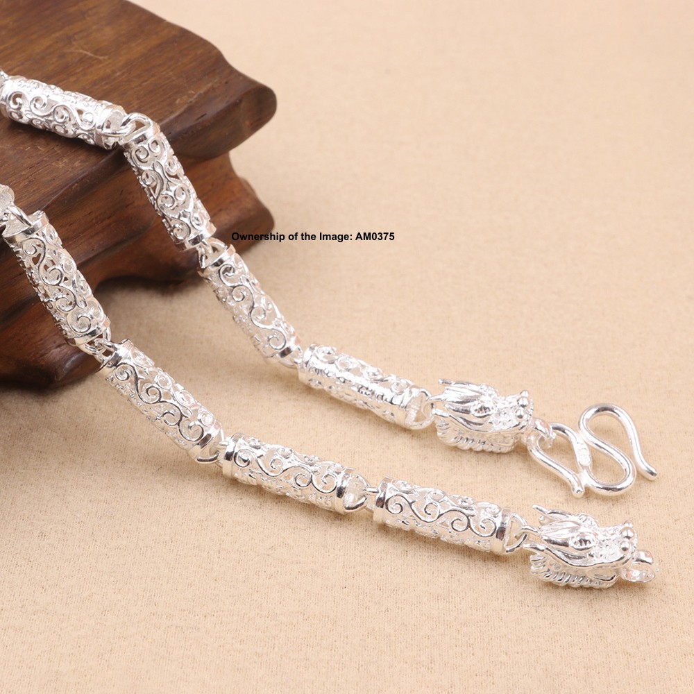 Real 999 Fine Silver Floral Tube Link Chain Necklace 6mm Width Filigree Jewelry