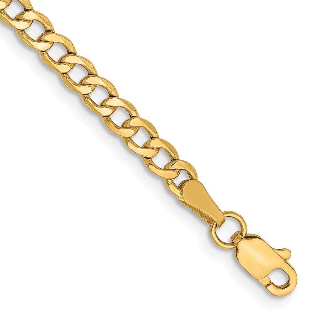 10k Yellow Gold 3.35mm Semi-Solid Curb Link Chain Bracelet For Women