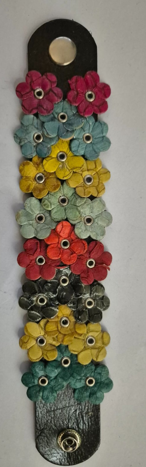 Black & Multicolour Flower Rivet Cuff Bracelet