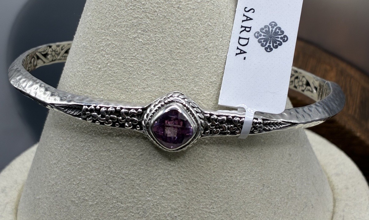 Sarda Light Pink Lab Created Sapphire Sterling Silver Cuff Bracelet Size 7.25