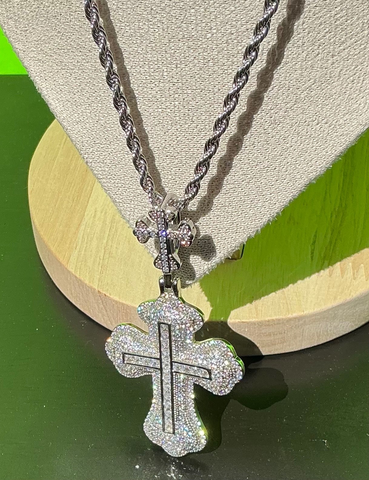 New Men Women White Gold Tone Cross CZ Chain Necklace Hip Hop Rap Fire Bling