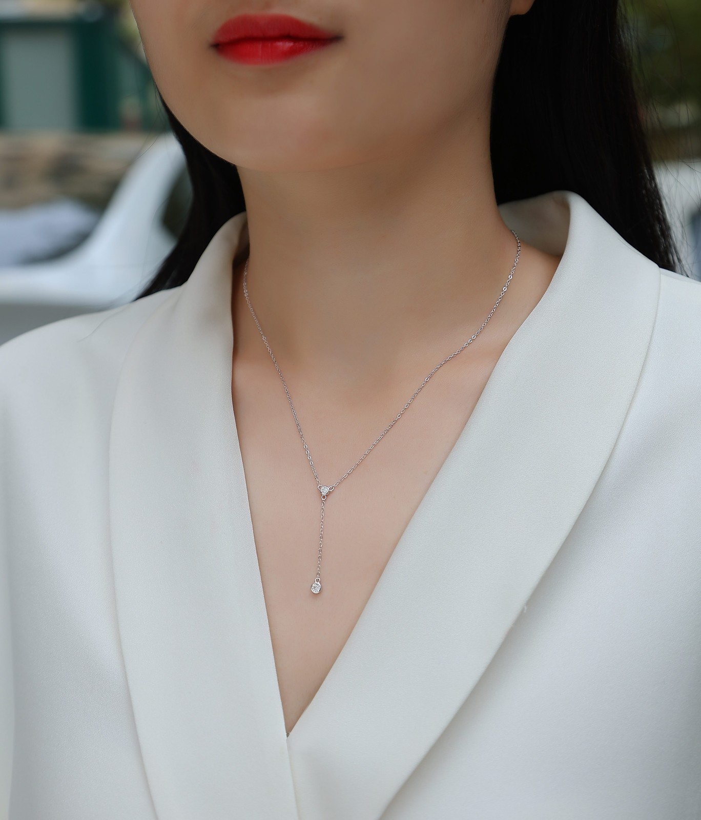 925 Sterling Silver Tassel Lariat Necklace Moissanite Platinum GRA Cert