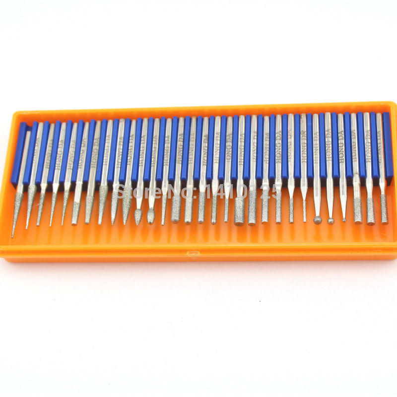 30 Pcs Bur Diamond Grinding Head Set Coated Carving Burrs Rotary Shank 2.35mm