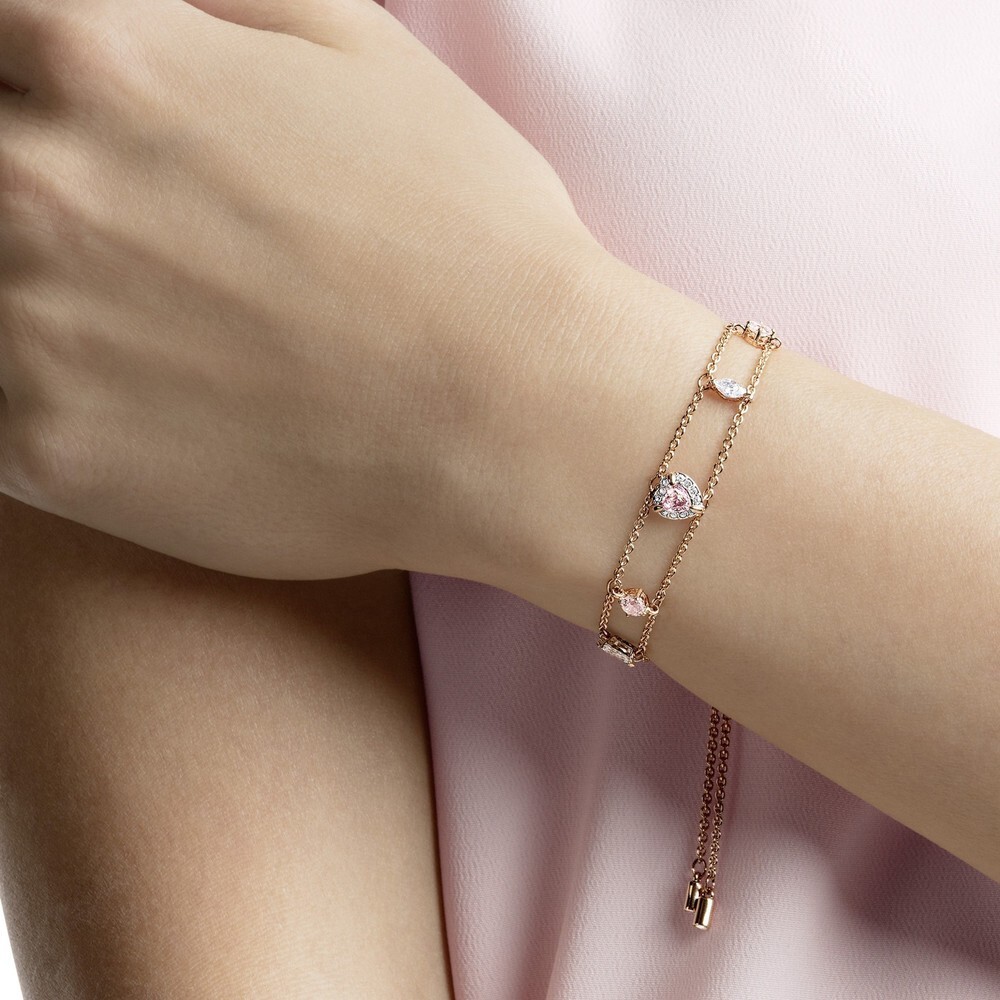 Genuine Swarovski One Rose Gold Plated Heart Dual Chain Bracelet 5446304