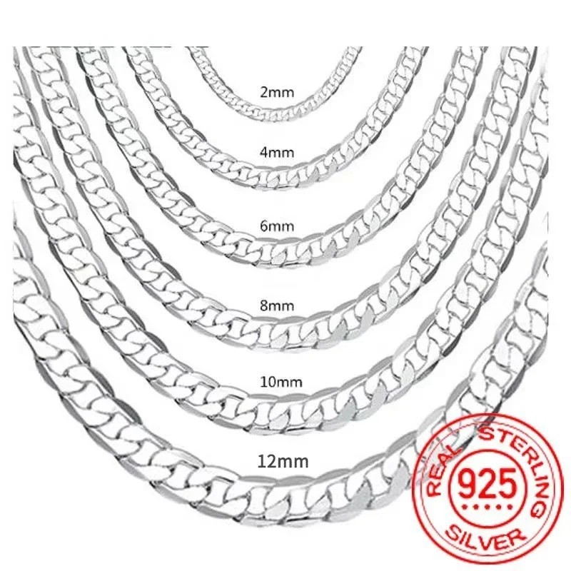 925 Sterling Silver Link Chain Necklace 2-12mm Unisex 40-75cm