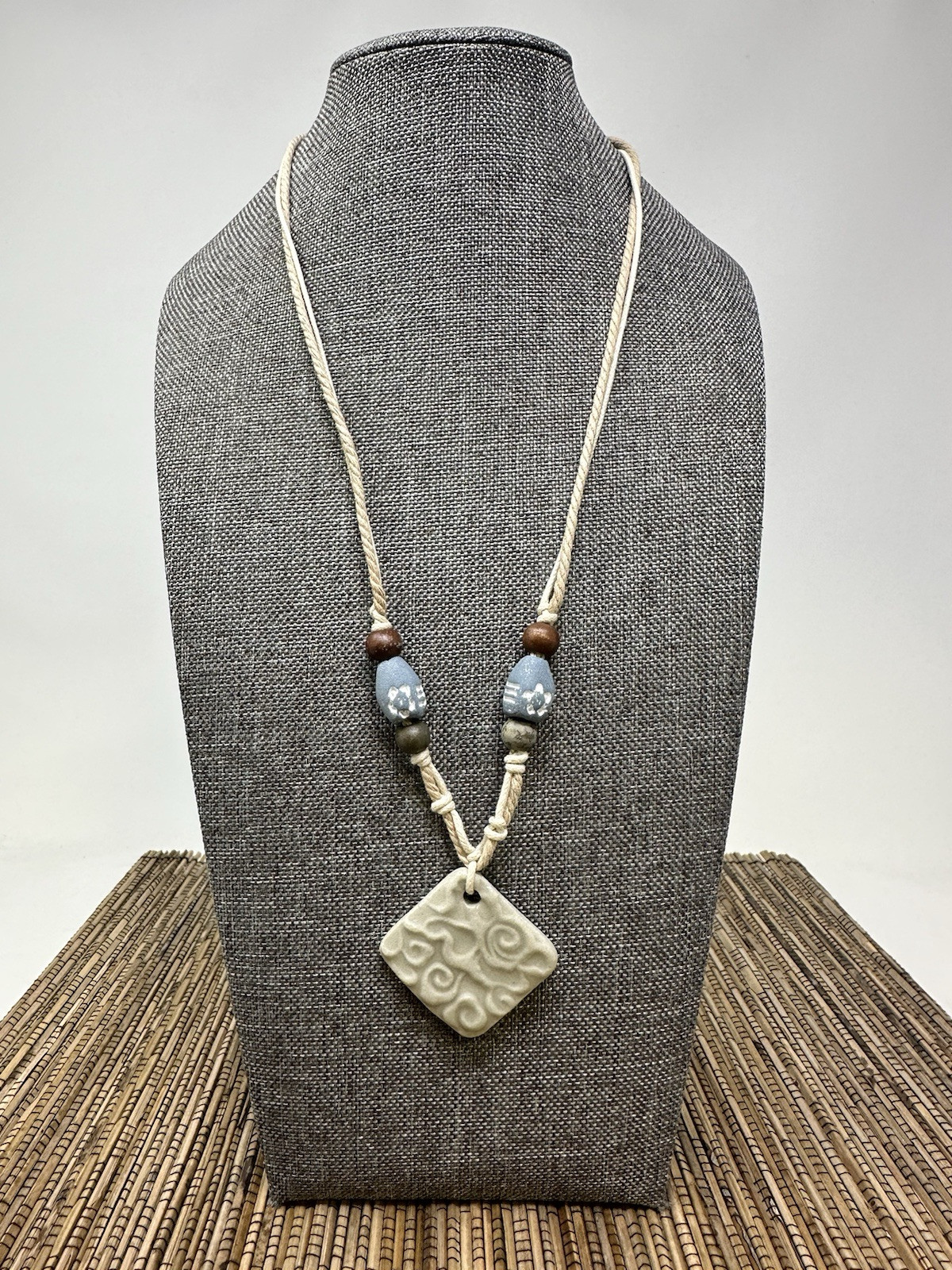 Bohemian Coastal Handmade Necklace | Sand Beige Spiral Pendant | Beach-Inspired