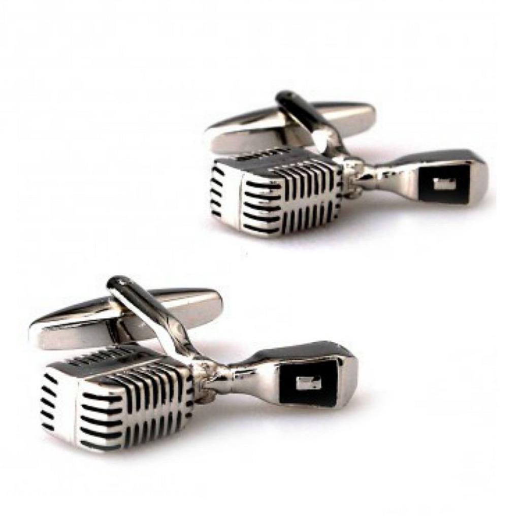 VINTAGE MICROPHONE CUFFLINKS Singer Broadcaster NEW w GIFT BAG Groom Wedding
