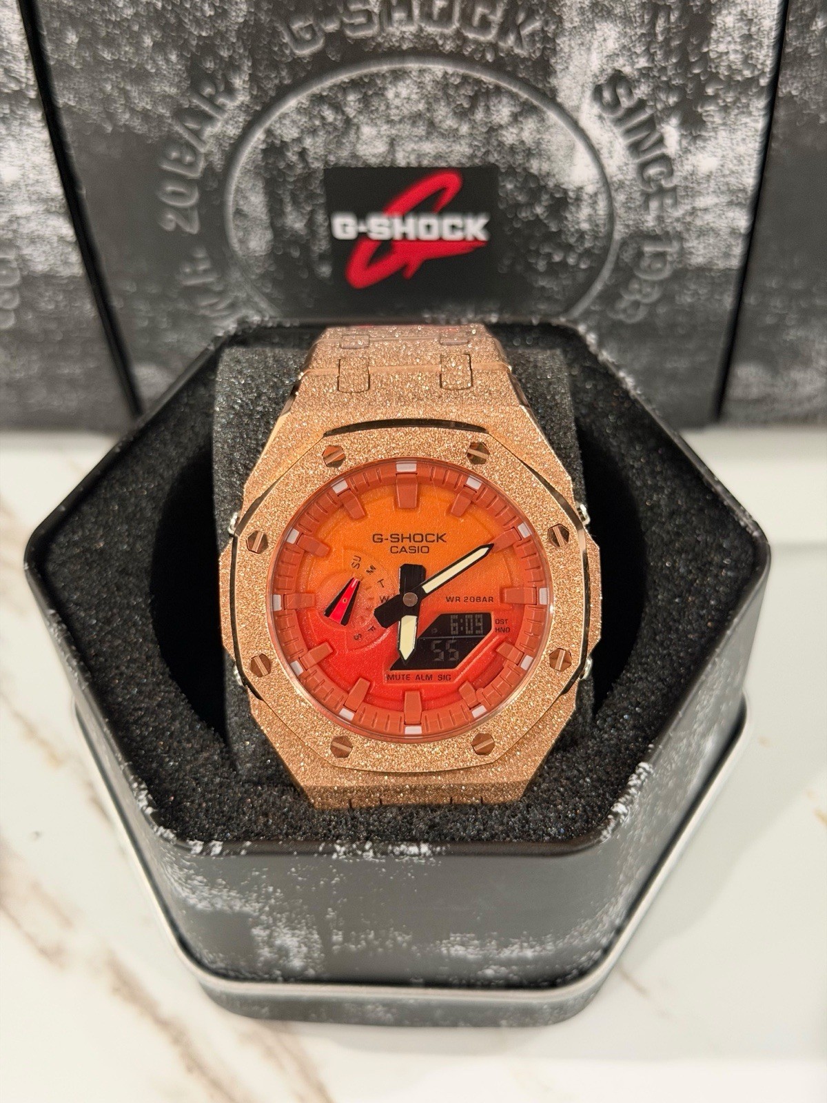 Casio GA-2100 G-Shock Watch – Sandblasted Gold Rose Frosted – Black Dial