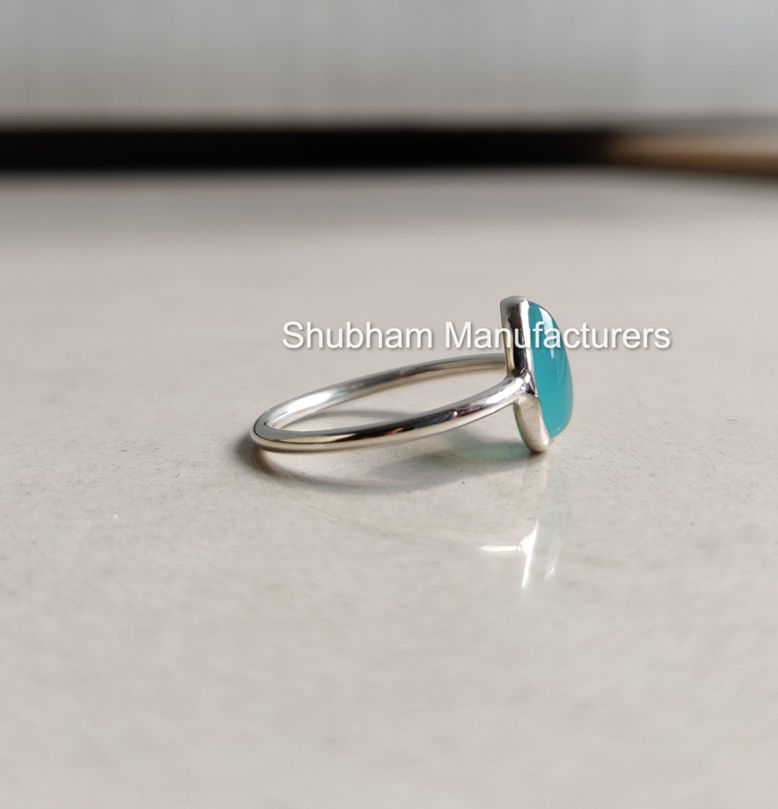 Aqua Chalcedony 925 Silver Ring Pear Shape Party Wear Fancy Women All Size Ring