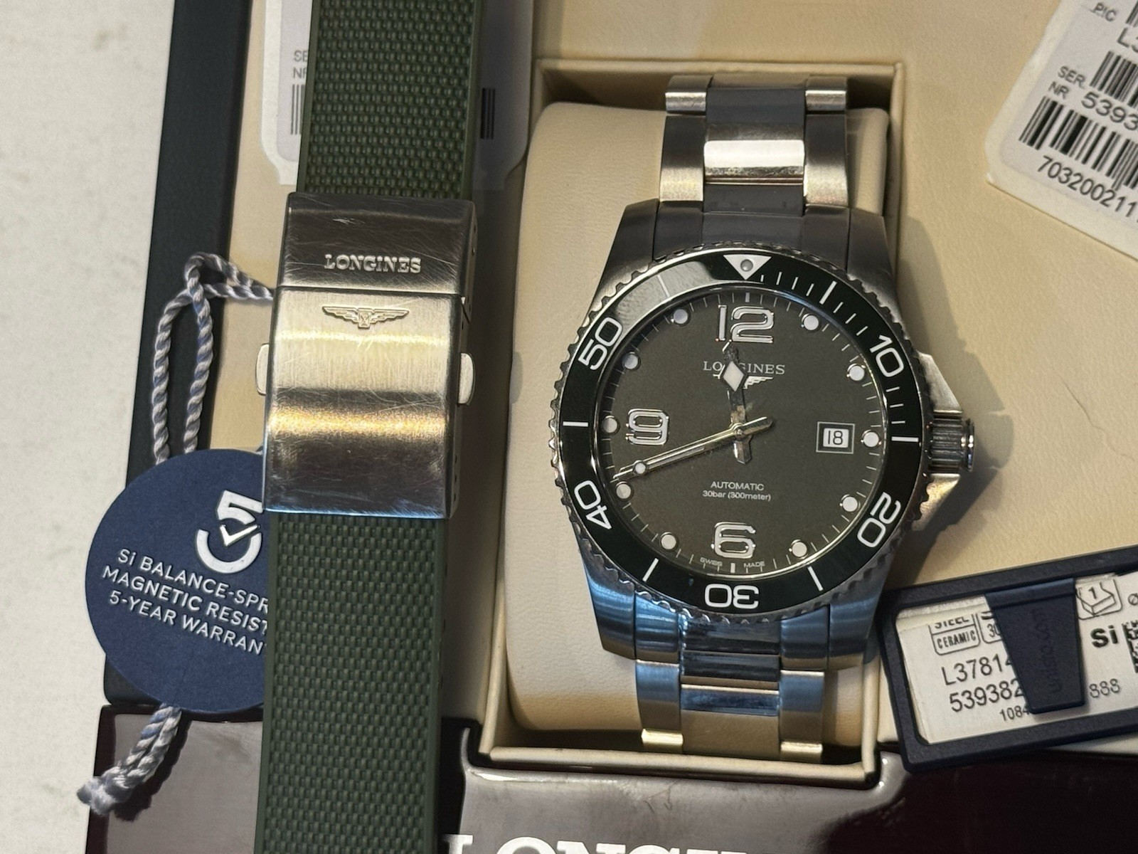 Longines Hydroconquest Automatic Green 41 mm L37814069. IN AMAZING SHAPE!