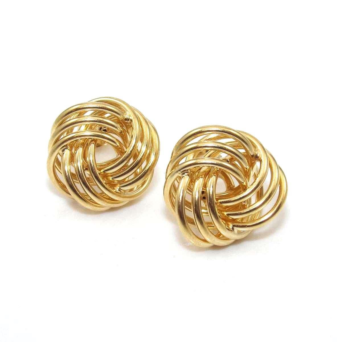 14K Yellow Gold Weave Woven Knot Stud Earrings