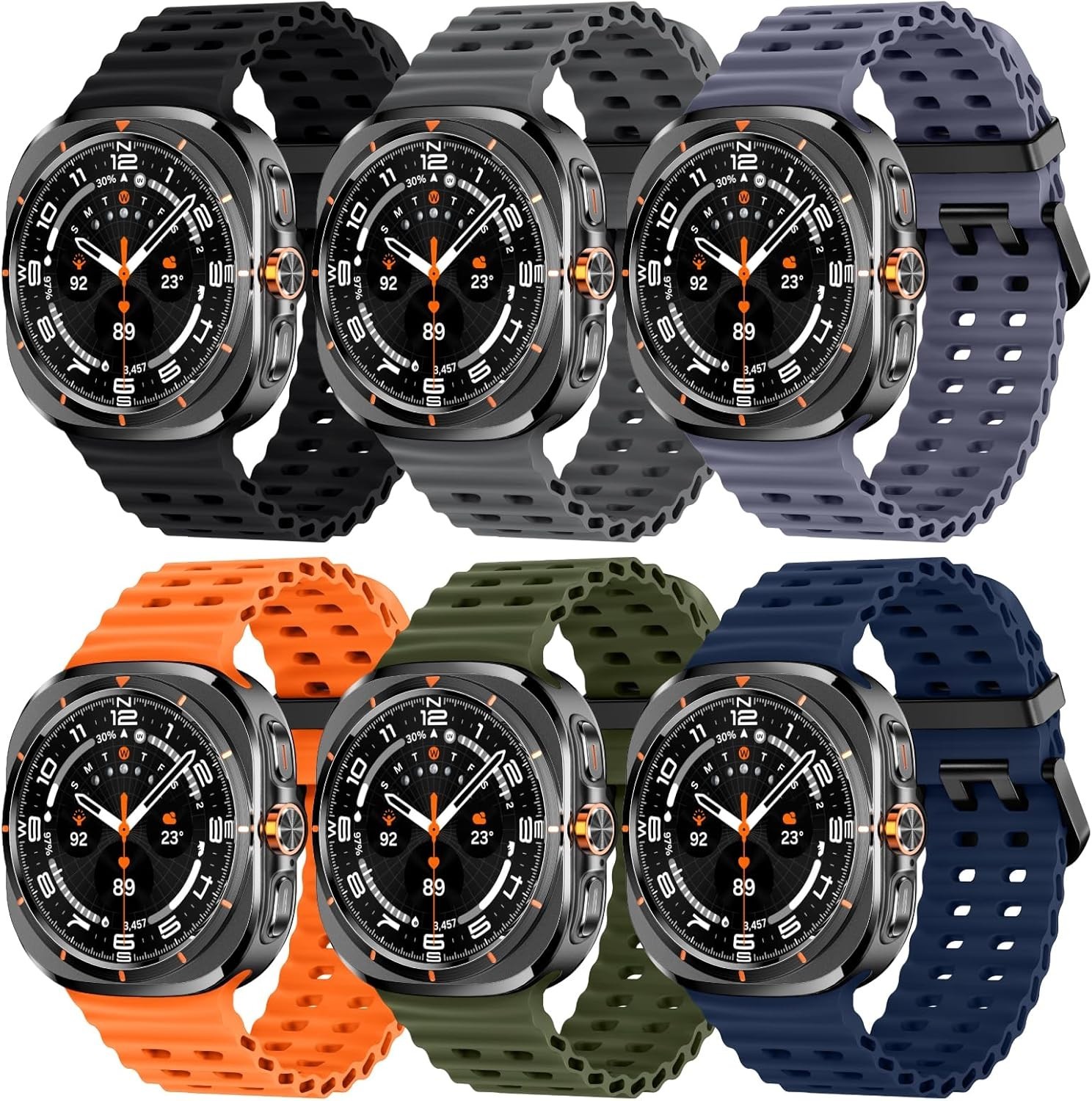[6-Pack] Breathable Ocean Silicone Bands For Samsung Galaxy Watch 7 Ultra 47mm