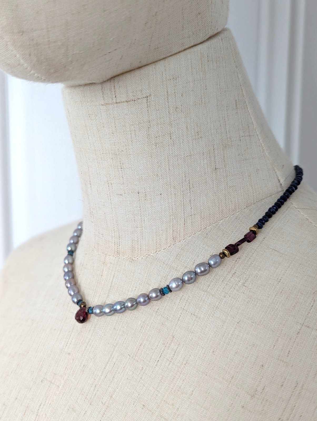 Sundance Catalog “Marguerite” Pearl Necklace Lapis Garnet Apatite Cultured Pearl