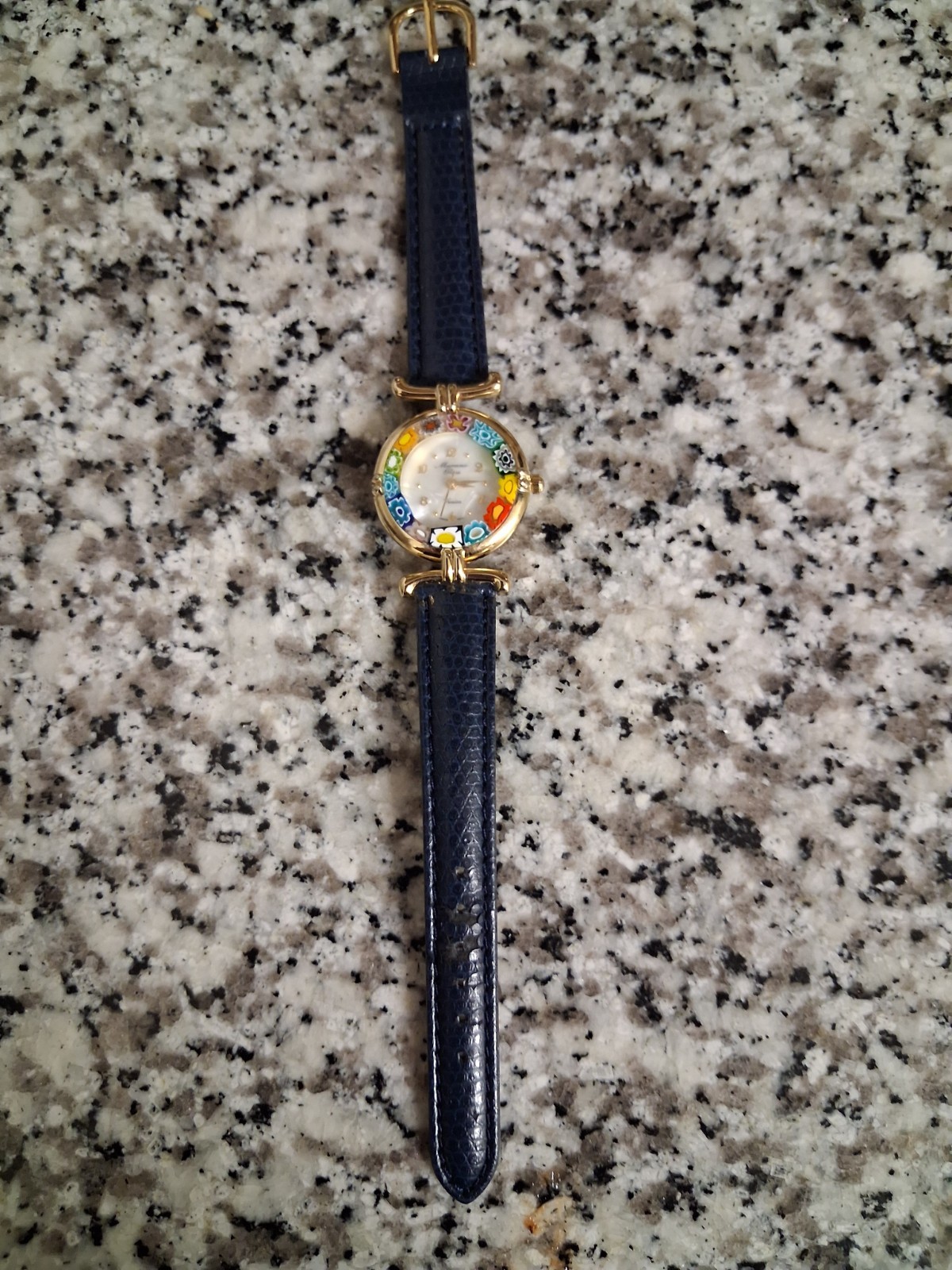Venetian Murano Millefiori Glass Women’s Watch W/blue Leather Band