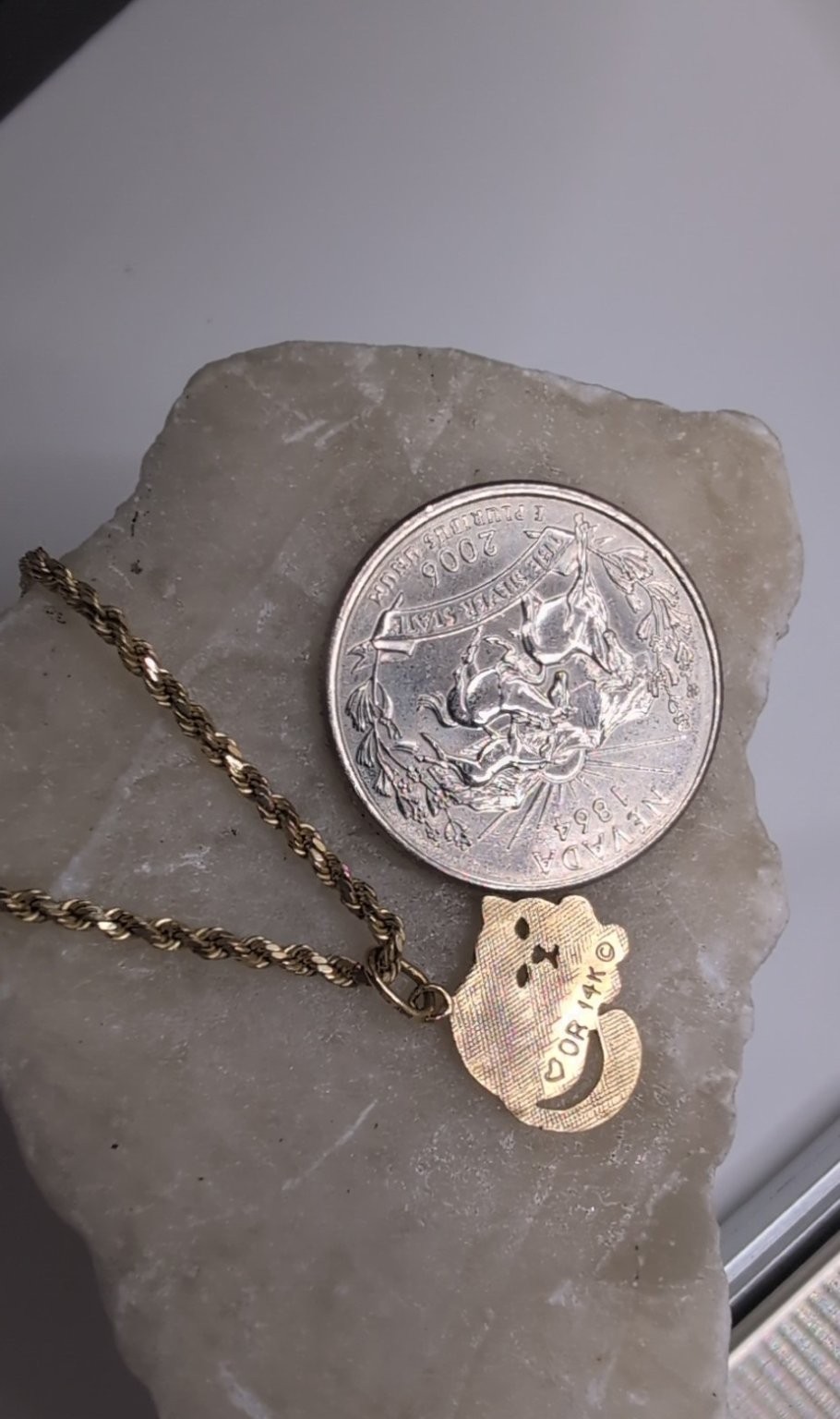 VTG 14k Cat Pendant | 10K Yellow Gold Rope Chain Necklace 18 Inch 3.17 total g