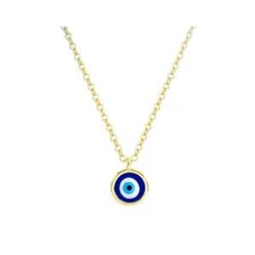 Gold Titanium Evil Eye Pendant Necklace Blue Nazar Protection Jewelry 40cm+5cm