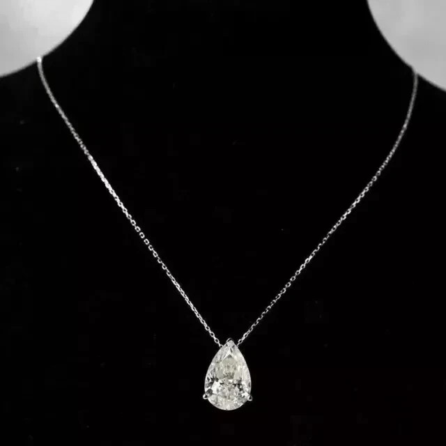 3CT Pear Cut Real Moissanite Women’s Solitaire Pendant 14K White Gold Plated