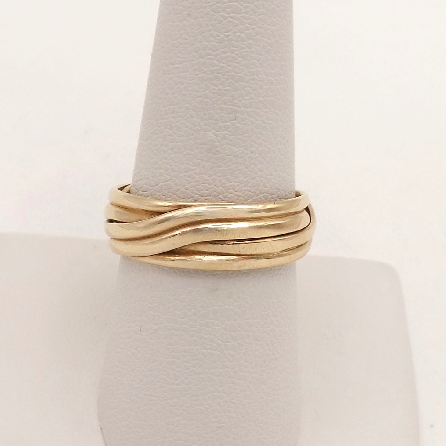 Art Carved Solid 14k Gold Wood Sons Geometric Lines Wedding Band 7mm Ring sz9
